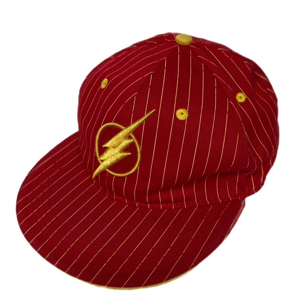 🐶Six Flags The Flash DC Comics Red Yellow Stripe Hat  Cap SnapBack Clean Unisex